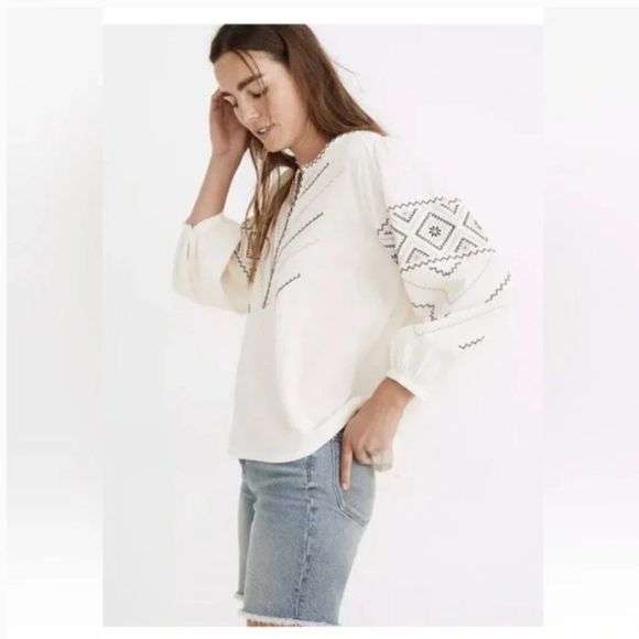 Madewell Embroidered Peasant Top Size XXS - Picture 3 of 16